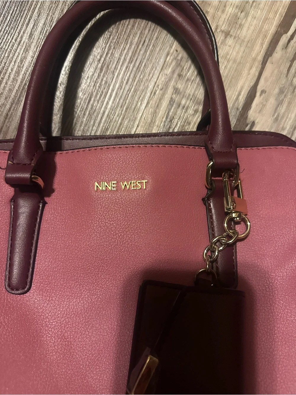 Nine West Pink and Burgundy Satchel with Detachable Crossbody Strap